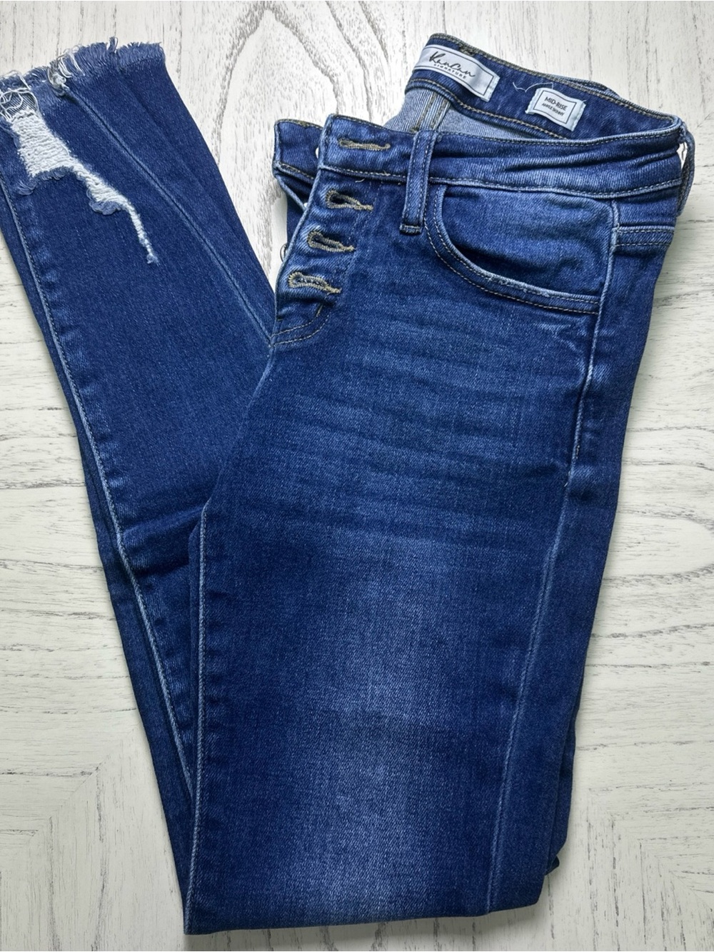 Kancan Mid-Rise Button-Fly Skinny Jeans - Dark Blue